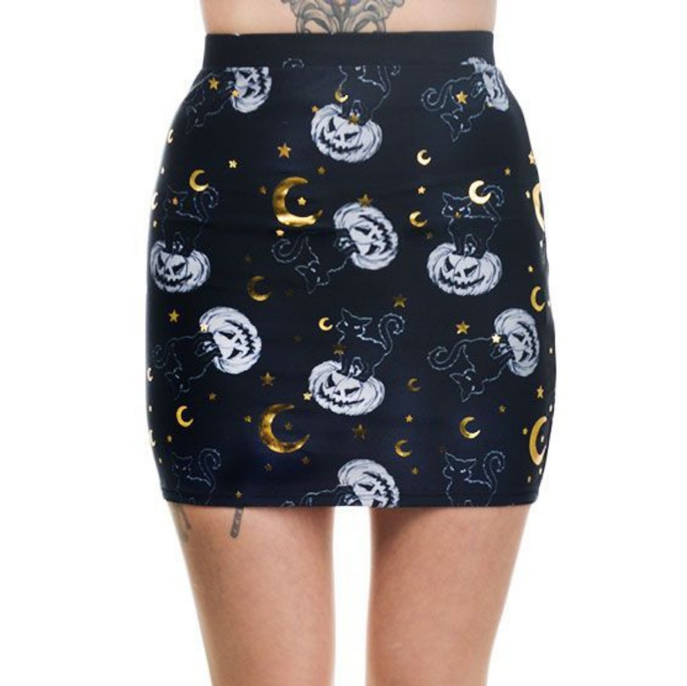Halloween Cat & Pumpkins Mercy Mini Skirt
